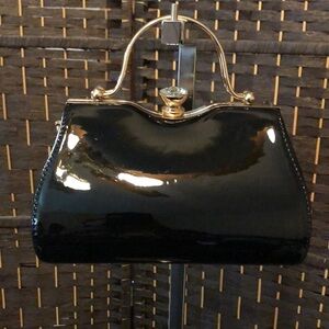 Glossy faux Patent Leather bag, Top Handle Evening crossbody Retro Purse